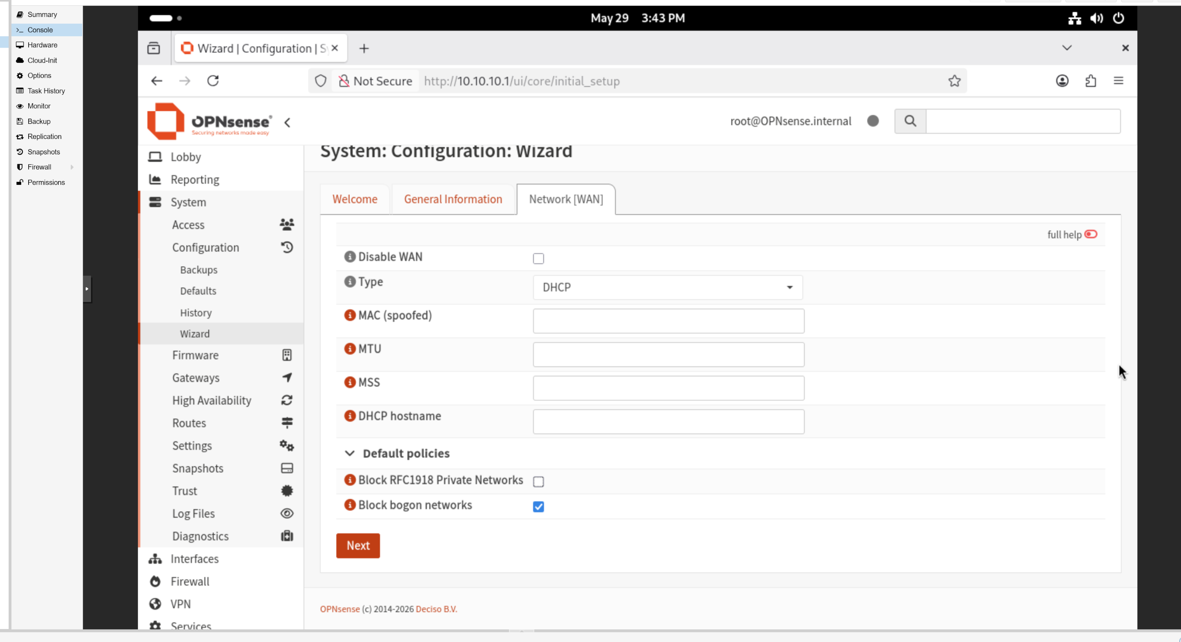 Opnsense installation step 4